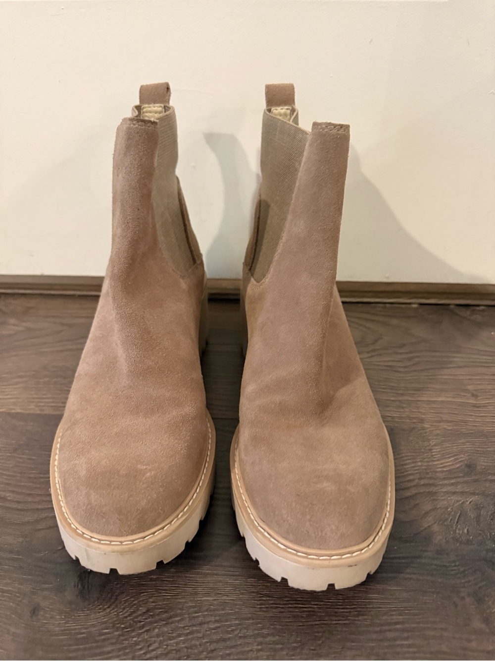 Dolce Vita Taupe Suede Chelsea Lug Booties